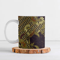 Indonesian Parang Batik Ceramic Mug Yellow Floral Pattern