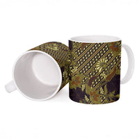 Indonesian Parang Batik Ceramic Mug Yellow Floral Pattern