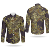 Indonesian Parang Batik Couples Matching Mermaid Dress and Long Sleeve Button Shirt Yellow Floral Pattern