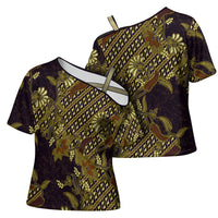 Indonesian Parang Batik Cross Shoulder Shirt Yellow Floral Pattern
