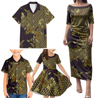 Indonesian Parang Batik Family Matching Puletasi and Hawaiian Shirt Yellow Floral Pattern