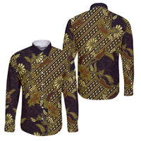 Indonesian Parang Batik Family Matching Short Sleeve Bodycon Dress and Hawaiian Shirt Yellow Floral Pattern