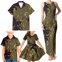 Indonesian Parang Batik Family Matching Tank Maxi Dress and Hawaiian Shirt Yellow Floral Pattern