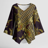 Indonesian Parang Batik Kimono Sleeve Blouse Yellow Floral Pattern