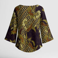 Indonesian Parang Batik Kimono Sleeve Blouse Yellow Floral Pattern