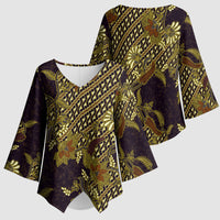 Indonesian Parang Batik Kimono Sleeve Blouse Yellow Floral Pattern