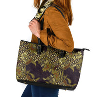 Indonesian Parang Batik Leather Tote Bag Yellow Floral Pattern