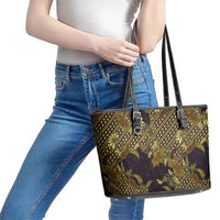 Indonesian Parang Batik Leather Tote Bag Yellow Floral Pattern