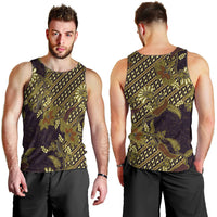 Indonesian Parang Batik Men Tank Top Yellow Floral Pattern