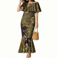 Indonesian Parang Batik Mermaid Dress Yellow Floral Pattern