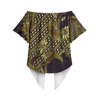 Indonesian Parang Batik Off Shoulder Wrap Waist Top Yellow Floral Pattern