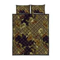 Indonesian Parang Batik Quilt Bed Set Yellow Floral Pattern