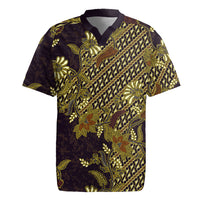 Indonesian Parang Batik Rugby Jersey Yellow Floral Pattern