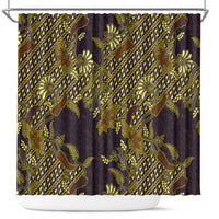 Indonesian Parang Batik Shower Curtain Yellow Floral Pattern