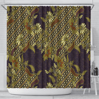 Indonesian Parang Batik Shower Curtain Yellow Floral Pattern