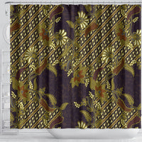 Indonesian Parang Batik Shower Curtain Yellow Floral Pattern