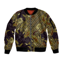 Indonesian Parang Batik Sleeve Zip Bomber Jacket Yellow Floral Pattern