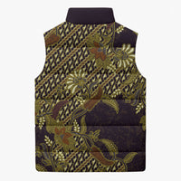 Indonesian Parang Batik Sleeveless Puffer Jacket Yellow Floral Pattern