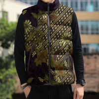 Indonesian Parang Batik Sleeveless Puffer Jacket Yellow Floral Pattern