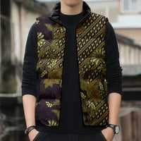Indonesian Parang Batik Sleeveless Puffer Jacket Yellow Floral Pattern