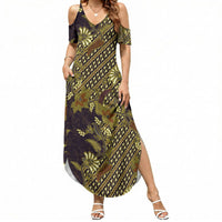 Indonesian Parang Batik Summer Maxi Dress Yellow Floral Pattern