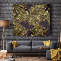 Indonesian Parang Batik Tapestry Yellow Floral Pattern