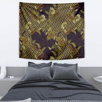 Indonesian Parang Batik Tapestry Yellow Floral Pattern