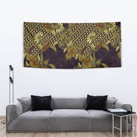 Indonesian Parang Batik Tapestry Yellow Floral Pattern