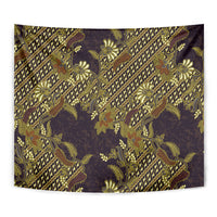 Indonesian Parang Batik Tapestry Yellow Floral Pattern