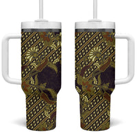 Indonesian Parang Batik Tumbler With Handle Yellow Floral Pattern