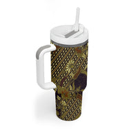 Indonesian Parang Batik Tumbler With Handle Yellow Floral Pattern