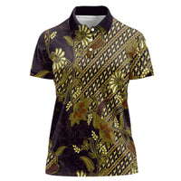 Indonesian Parang Batik Women Polo Shirt Yellow Floral Pattern