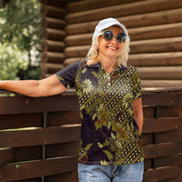 Indonesian Parang Batik Women Polo Shirt Yellow Floral Pattern