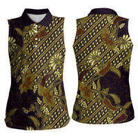 Indonesian Parang Batik Women Sleeveless Polo Shirt Yellow Floral Pattern