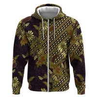 Indonesian Parang Batik Zip Hoodie Yellow Floral Pattern