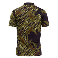 Indonesian Parang Batik Zipper Polo Shirt Yellow Floral Pattern