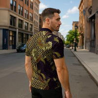 Indonesian Parang Batik Zipper Polo Shirt Yellow Floral Pattern