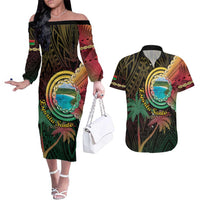 Vanuatu Espiritu Santo Island Couples Matching Off The Shoulder Long Sleeve Dress and Hawaiian Shirt Beach Landscape