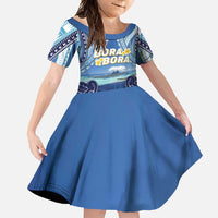 Personalised French Polynesia Bora Bora Family Matching Tank Maxi Dress and Hawaiian Shirt Beach Landscape Polynesian Style LT05 Daughter's Dress Blue - Polynesian Pride