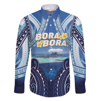 Personalised French Polynesia Bora Bora Family Matching Tank Maxi Dress and Hawaiian Shirt Beach Landscape Polynesian Style LT05 Dad's Shirt - Long Sleeve Blue - Polynesian Pride