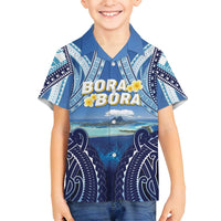 Personalised French Polynesia Bora Bora Family Matching Tank Maxi Dress and Hawaiian Shirt Beach Landscape Polynesian Style LT05 Son's Shirt Blue - Polynesian Pride