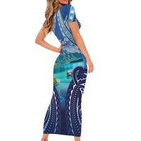 Personalised French Polynesia Bora Bora Short Sleeve Bodycon Dress Beach Landscape Polynesian Style LT05 - Polynesian Pride