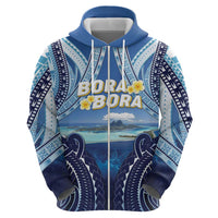 Personalised French Polynesia Bora Bora Zip Hoodie Beach Landscape Polynesian Style