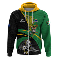 Custom New Zealand And South Africa Rugby Hoodie 2023 Springboks Combine All Black Silver Fern LT05 Zip Hoodie Green - Polynesian Pride