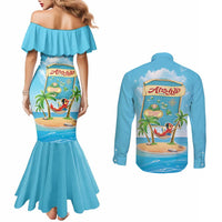 Aloha Hawaii Couples Matching Mermaid Dress and Long Sleeve Button Shirt Funny Macaw Parrot Tropical Vibe
