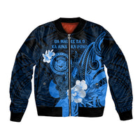 Personalised Hawaii State Motto Bomber Jacket Hawaiian Tribal Blue Hammerhead Shark LT05 Unisex Blue - Polynesian Pride