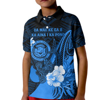 Personalised Hawaii State Motto Kid Polo Shirt Hawaiian Tribal Blue Hammerhead Shark LT05 Kid Blue - Polynesian Pride