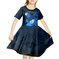 Personalised Hawaii State Motto Kid Short Sleeve Dress Hawaiian Tribal Blue Hammerhead Shark LT05 - Polynesian Pride