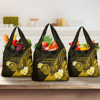 Hawaii State Motto Grocery Bag Hawaiian Tribal Gold Hammerhead Shark