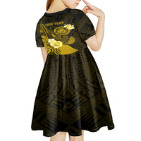 Personalised Hawaii State Motto Kid Short Sleeve Dress Hawaiian Tribal Gold Hammerhead Shark LT05 - Polynesian Pride